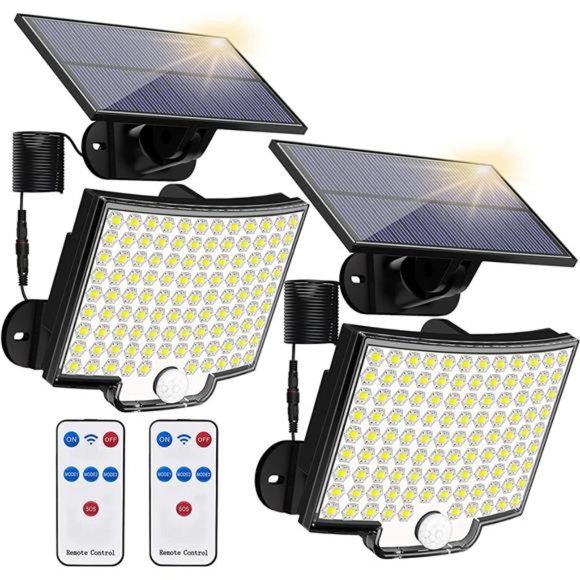 Solar Lights, 106 LED 3000LM Solar Powered Motion Sensor Flood Lights, 2 Pack - Picture 1 of 6